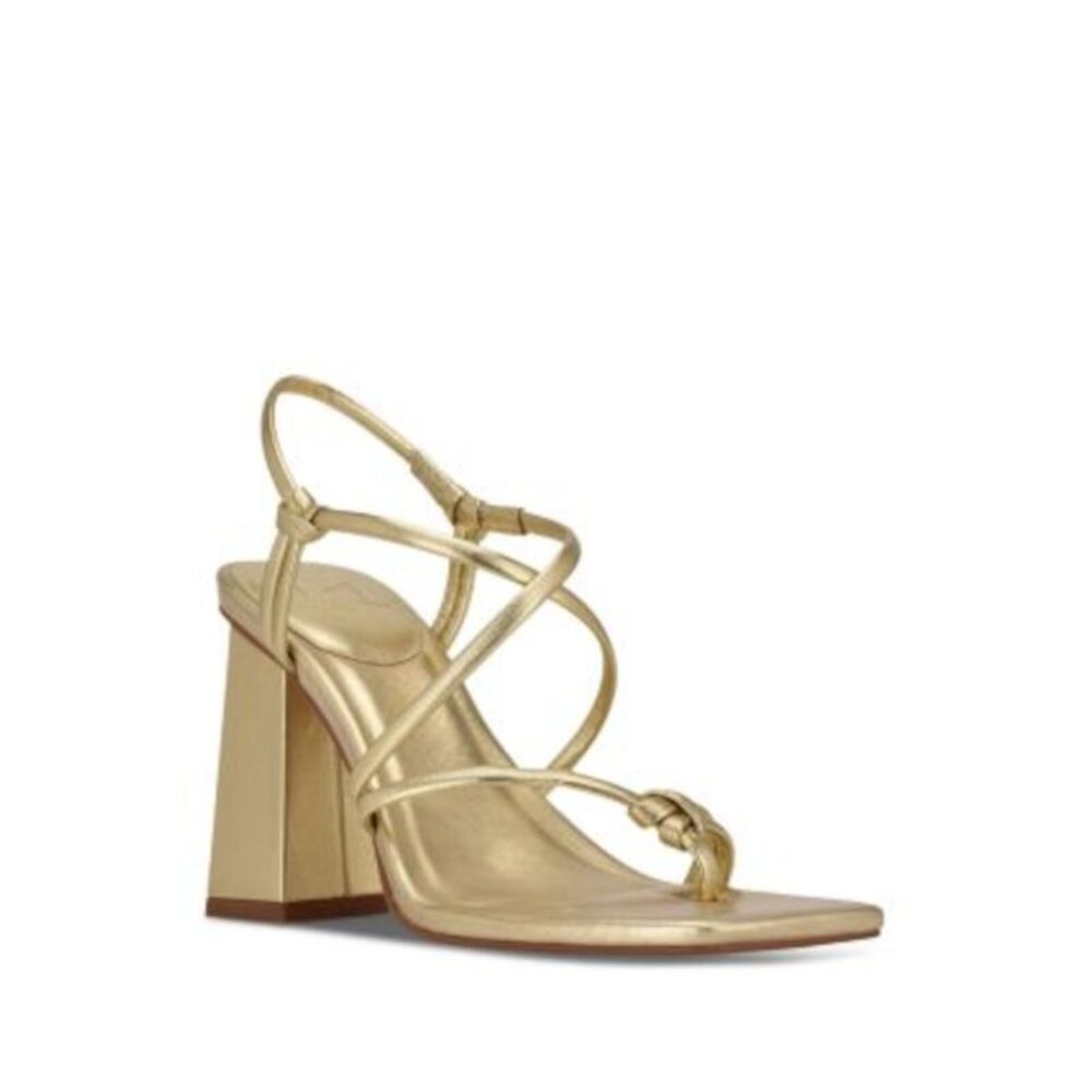 MARC FISHER Womens Gold Edalyn Square Toe Block Heel Leather Heeled Sandal 6 M